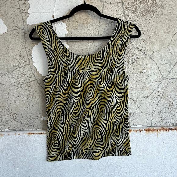Vintage Pleated Crinkle Tank 90s Carina Abstract Swirl Art Print Micropleat Top - Picture 5 of 6